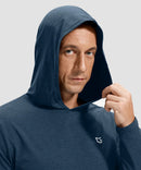 men's lightweight athletic no strings hoodie in heather dark blue - hood detail