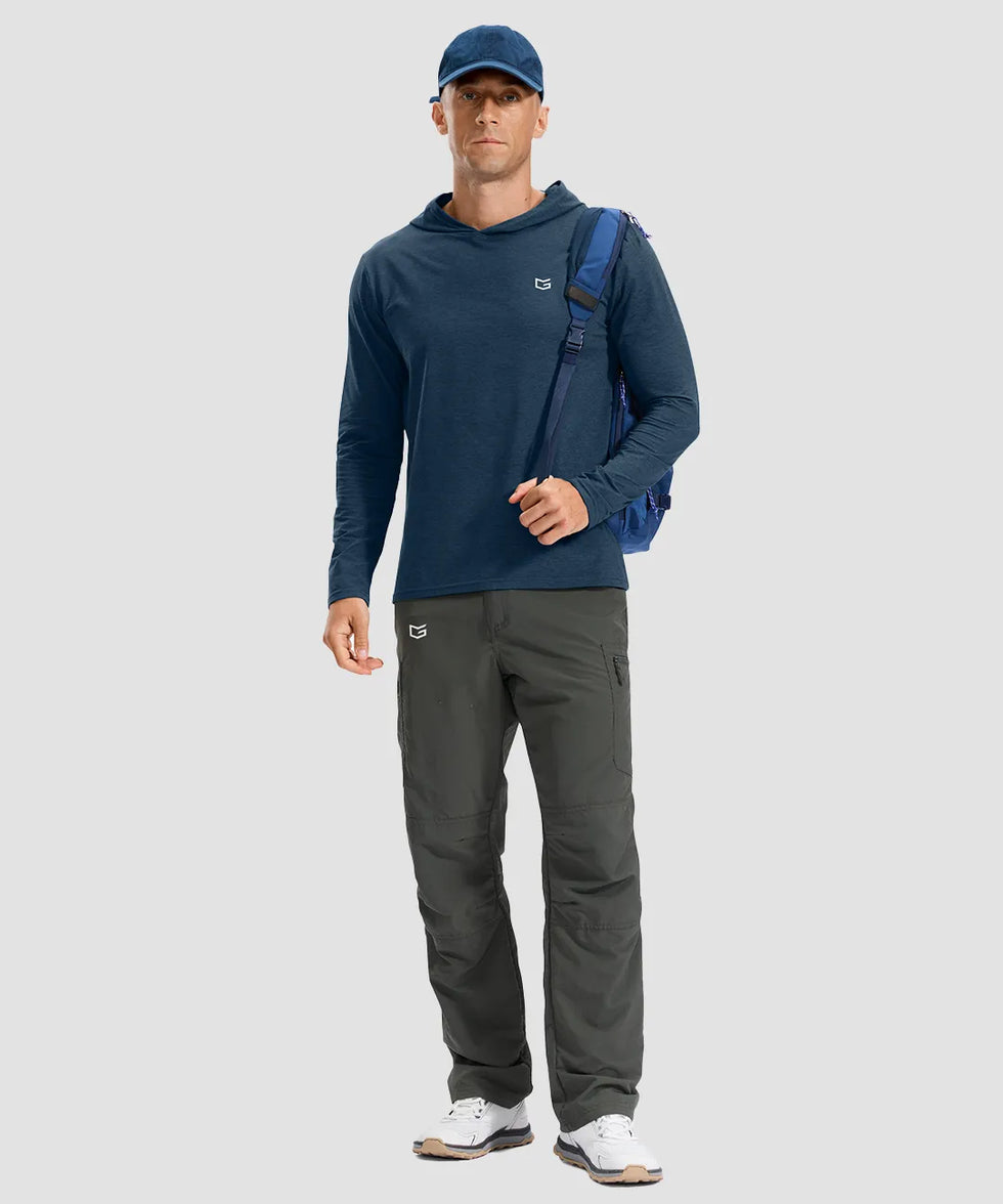 men's lightweight athletic no strings hoodie in heather dark blue - matching outfits view