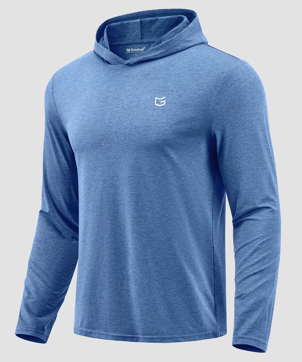 men's lightweight athletic no strings hoodie in heather haze blue - fabric detail