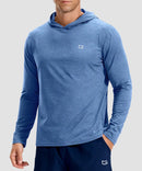 men's lightweight athletic no strings hoodie in heather haze blue - front view