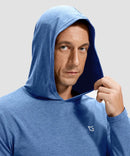 men's lightweight athletic no strings hoodie in heather haze blue - hood detail