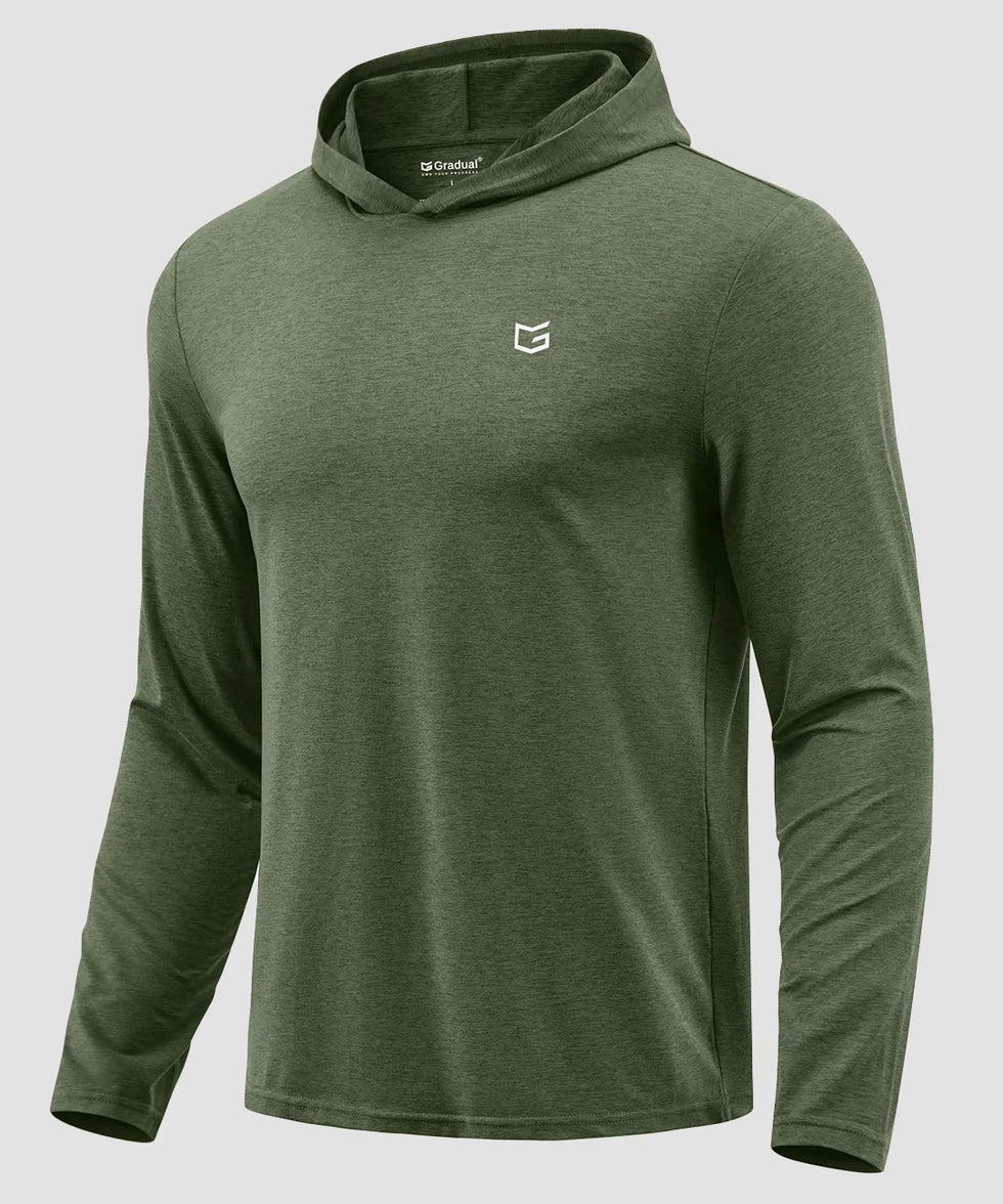 men's lightweight athletic no strings hoodie in heather olive - fabric detail