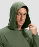 men's lightweight athletic no strings hoodie in heather olive - hood detail