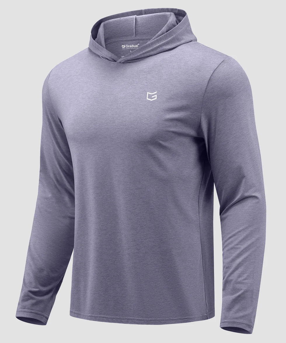 men's lightweight athletic no strings hoodie in heather purple gray - fabric detail
