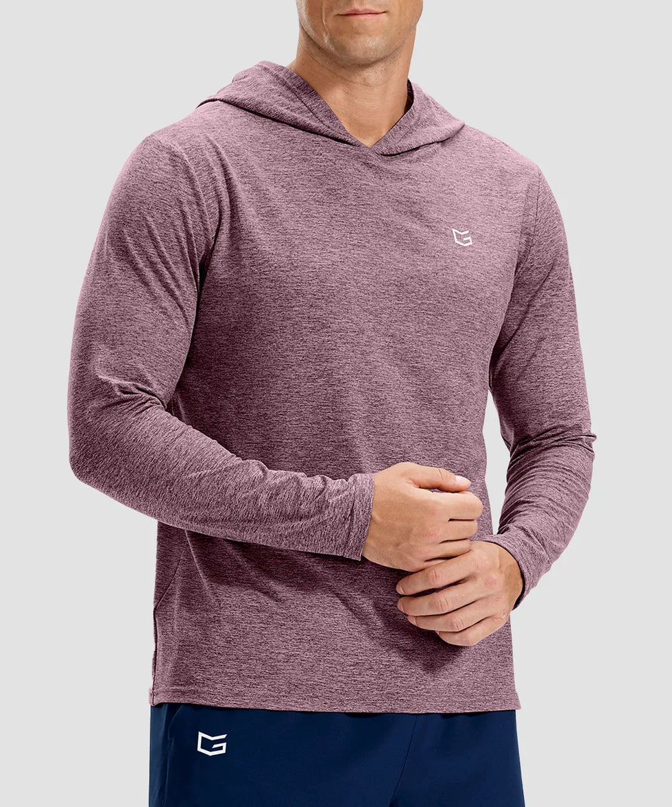 men's lightweight athletic no strings hoodie in heather wine - front view