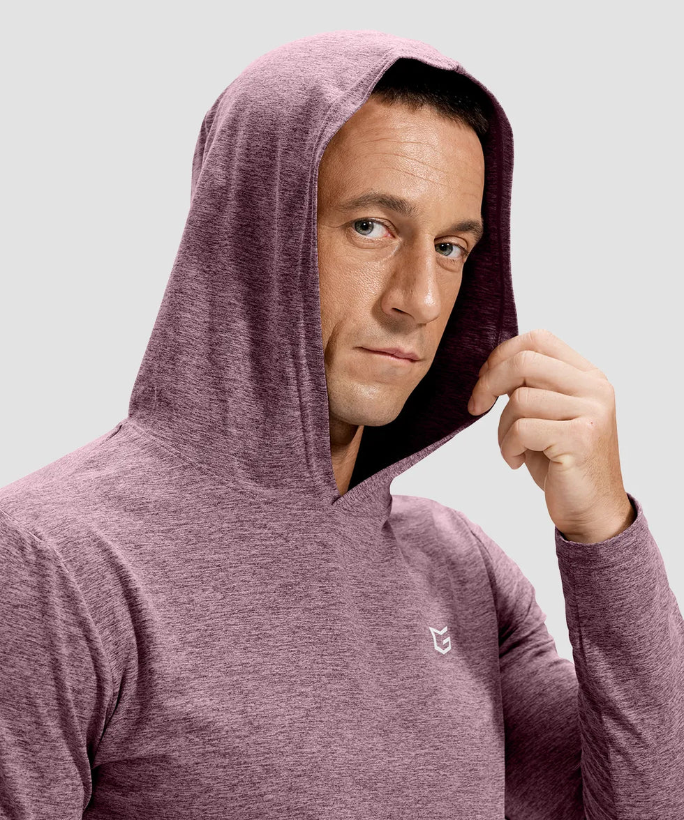 men's lightweight athletic no strings hoodie in heather wine - hood detail