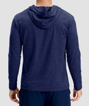 men's lightweight athletic no strings hoodie in heathered academy blue - back view