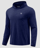 men's lightweight athletic no strings hoodie in heathered academy blue - back view