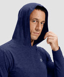 men's lightweight athletic no strings hoodie in heathered academy blue - hood detail