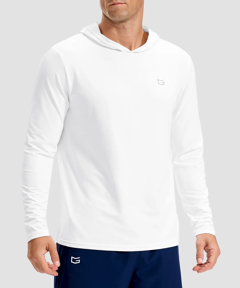 men's lightweight athletic no strings hoodie in white - front view