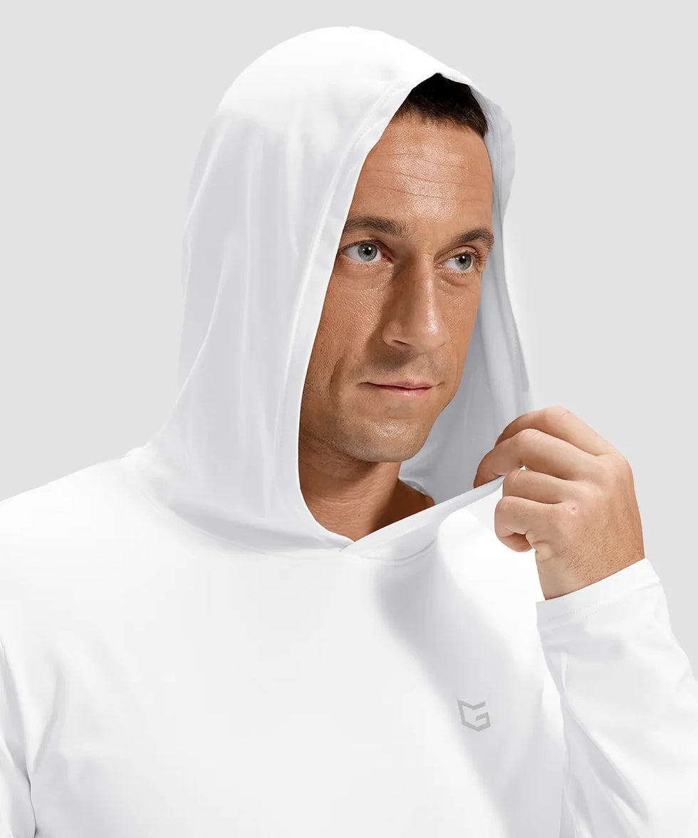 men's lightweight athletic no strings hoodie in white - hood detail