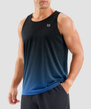 men's lightweight back reflective tank in gradient black blue - front view