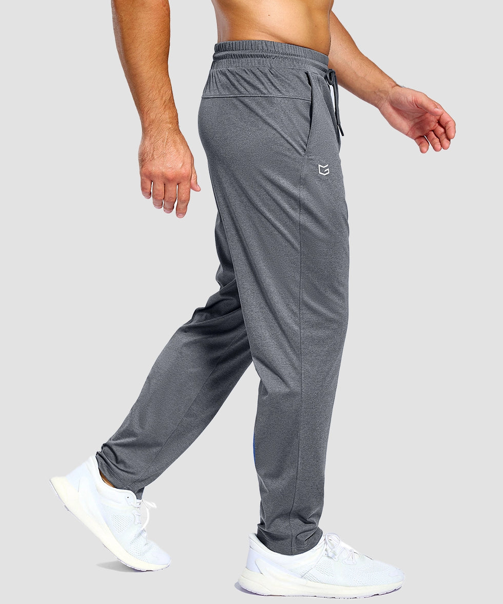 men's lightweight pocketed sweatpants in heather light gray - side view