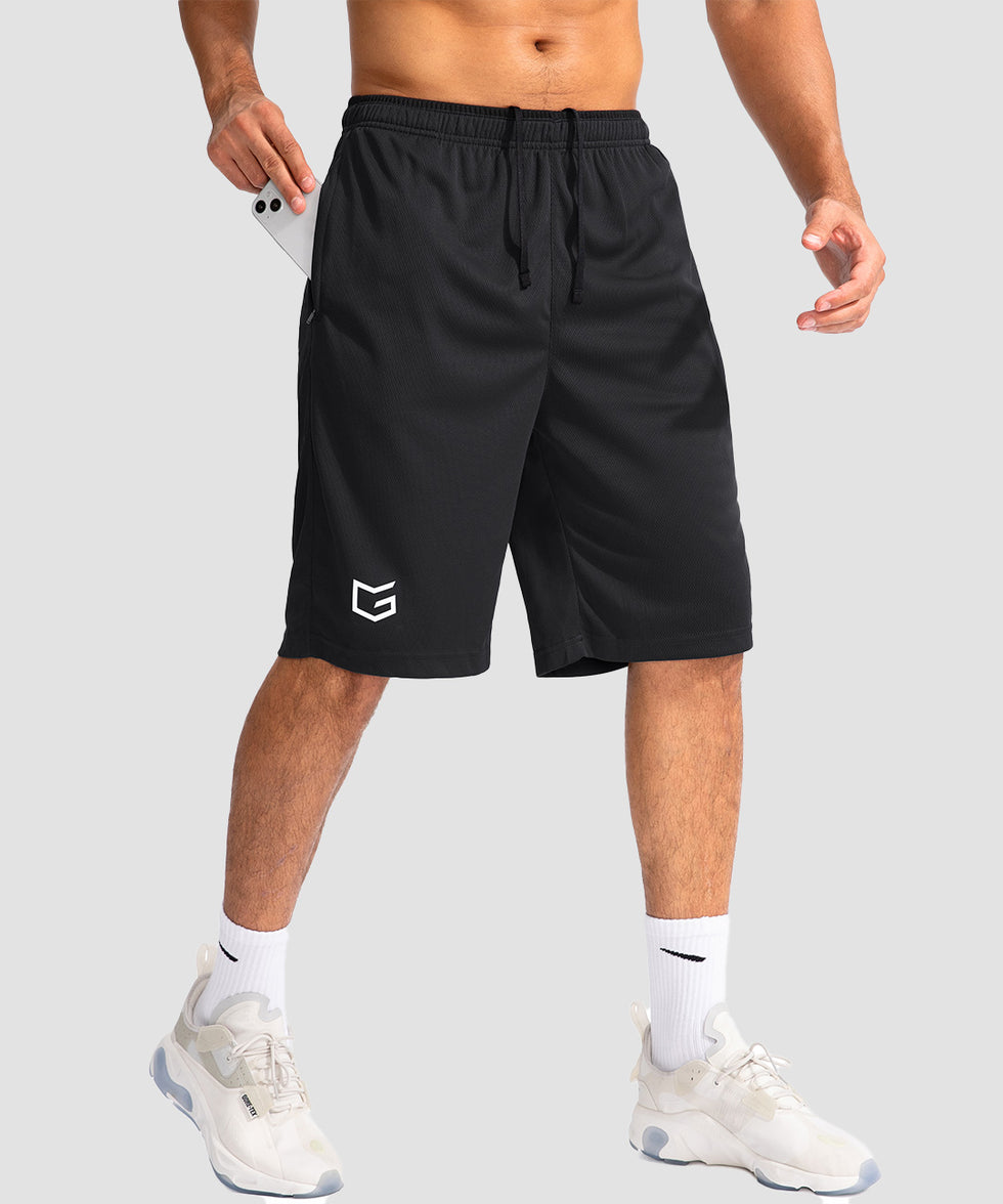 men's lightweight with zipper pockets short 11'' in black - side view