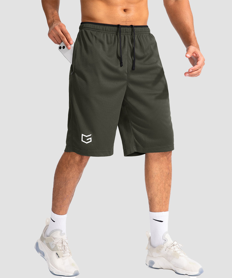men's lightweight with zipper pockets short 11'' in dark olive - side view