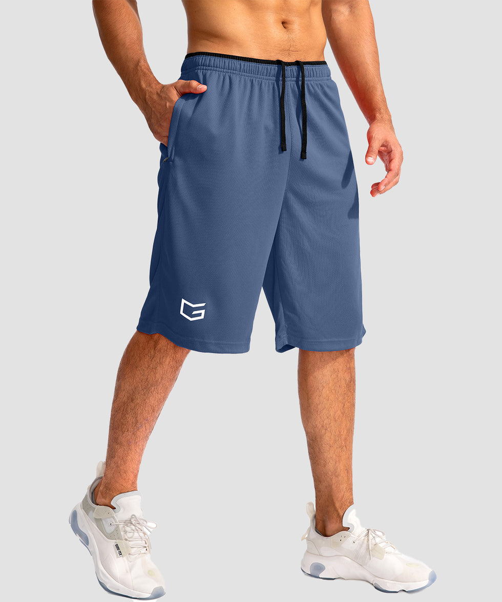 men's lightweight with zipper pockets short 11'' in dusty blue - side view