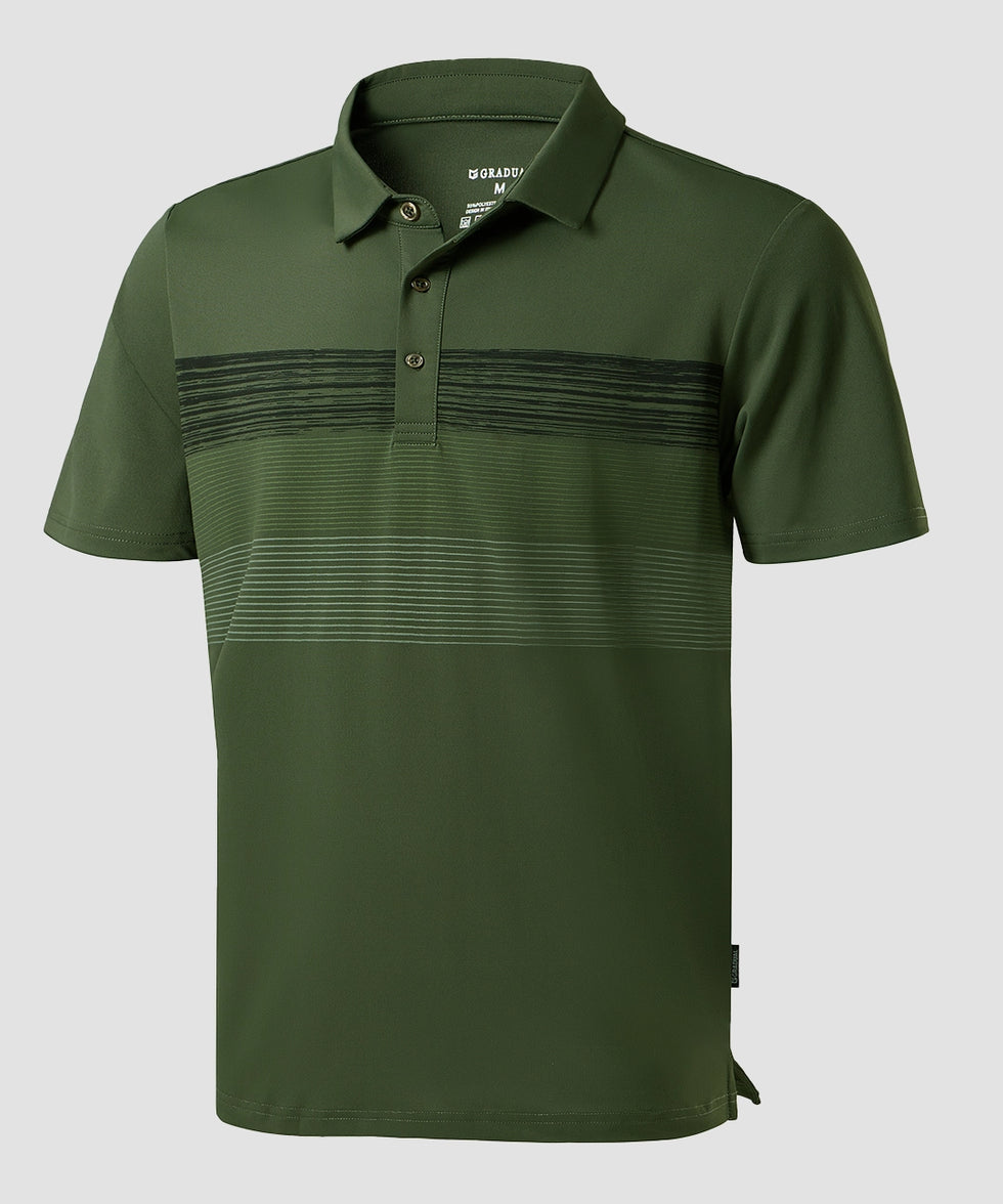 men's line print dry fit golf polo in army green - fabric detail