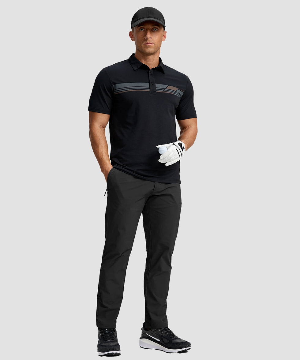 men's line print dry fit golf polo in black - matching outfits view