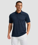 men's line print dry fit golf polo in navy lines - front view