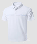 men's line print dry fit golf polo in white coco tree - fabric detail