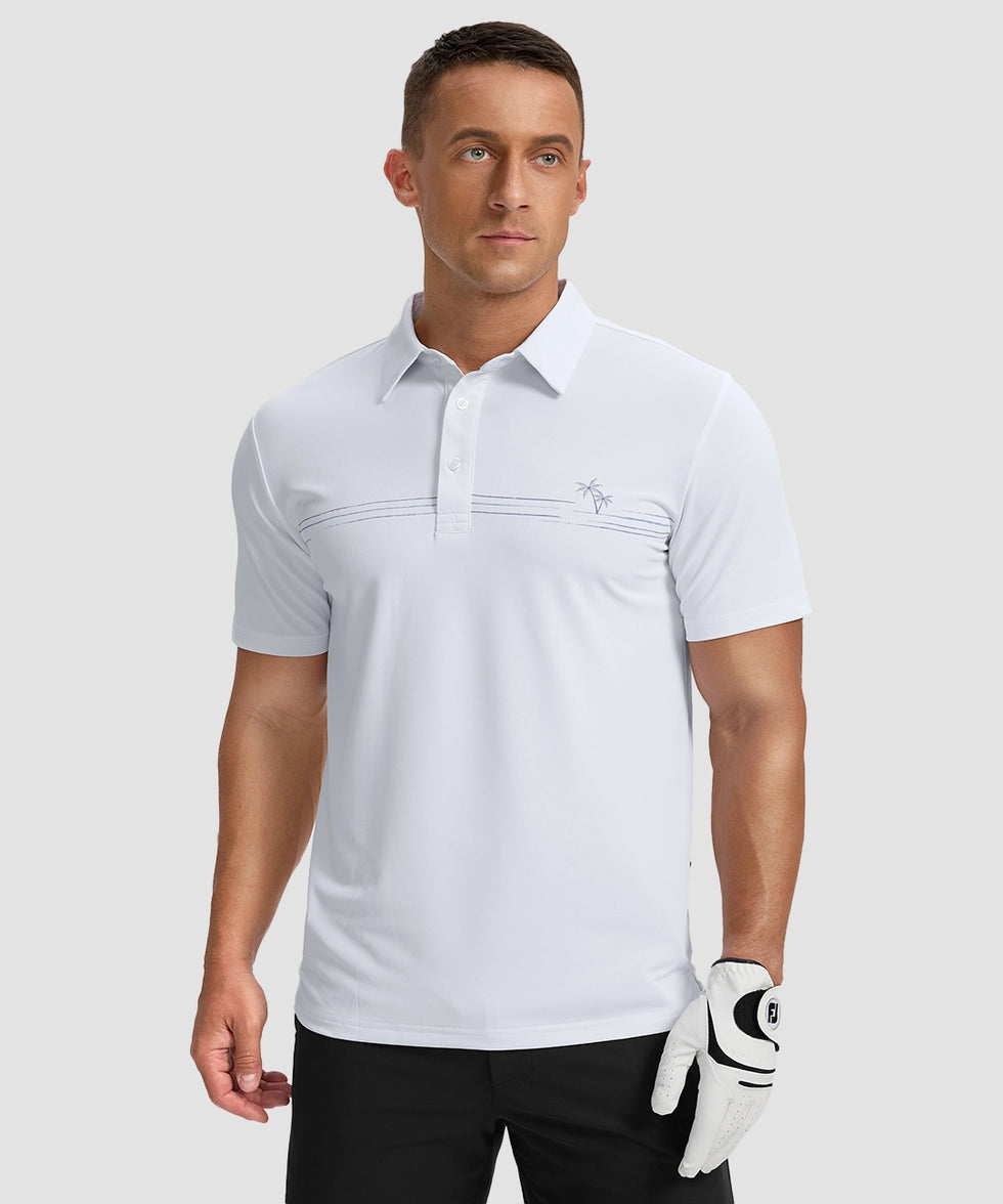 men's line print dry fit golf polo in white coco tree - front view