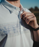 men's line print dry fit golf polo in white leaves - collar detail