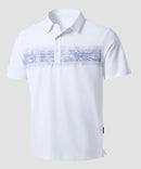 men's line print dry fit golf polo in white leaves - fabric detail