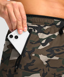 men's mesh side slit short 9'' in green camo - pocket detail view