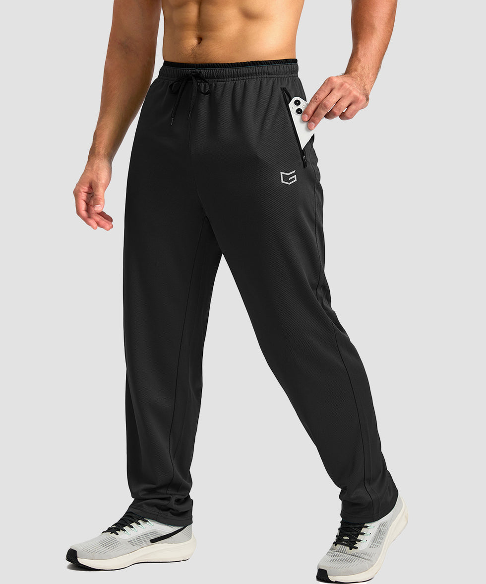men's mesh zip pockets sweatpants in black - front view
