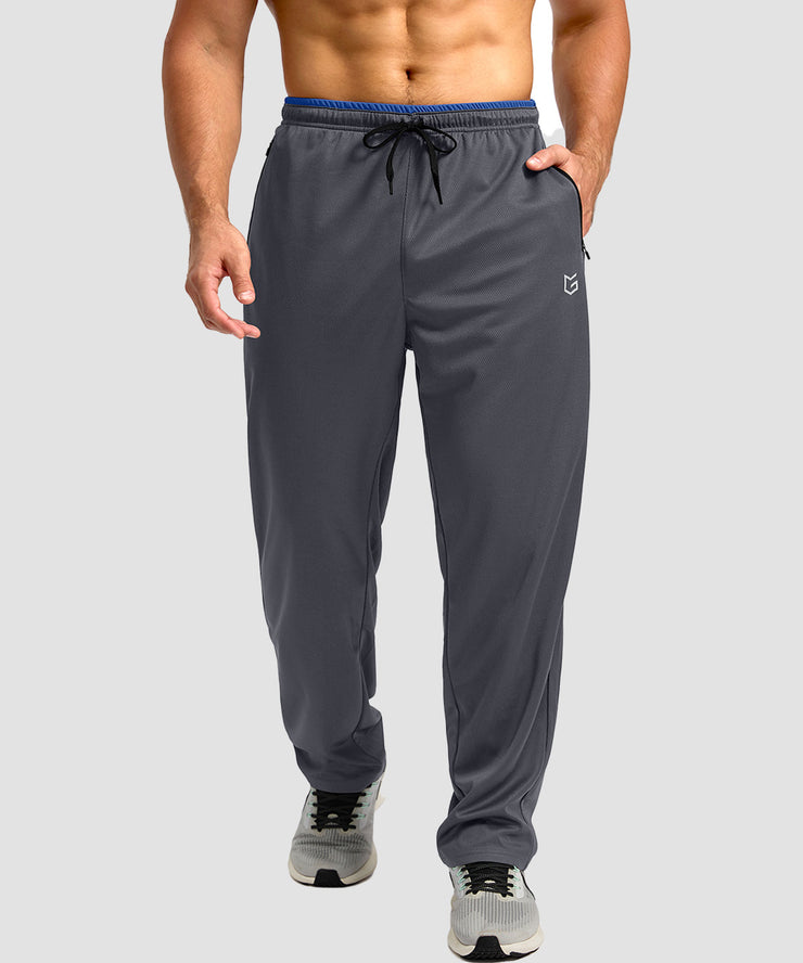 men's mesh zip pockets sweatpants in dark gray royal blue - front view