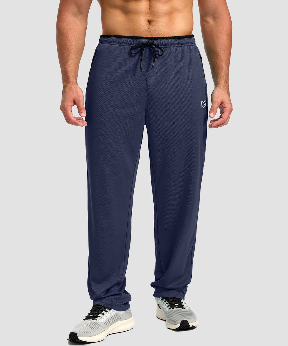 men's mesh zip pockets sweatpants in navy black - front view