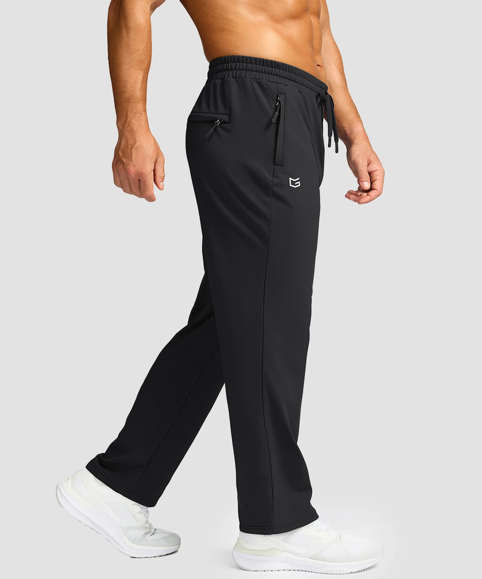 men's mid-rise fleece-lined track pants in black - side view