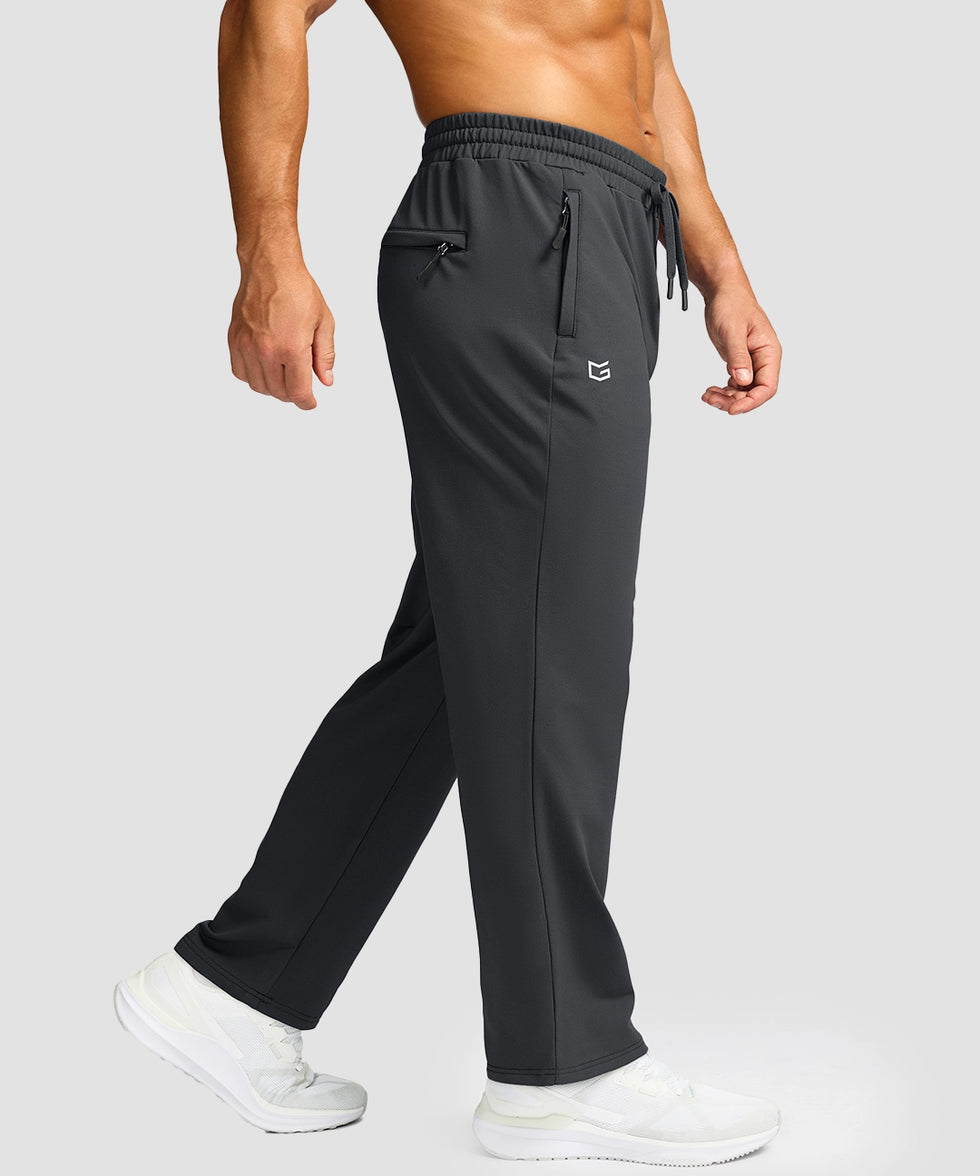 men's mid-rise fleece-lined track pants in dark gray - side view