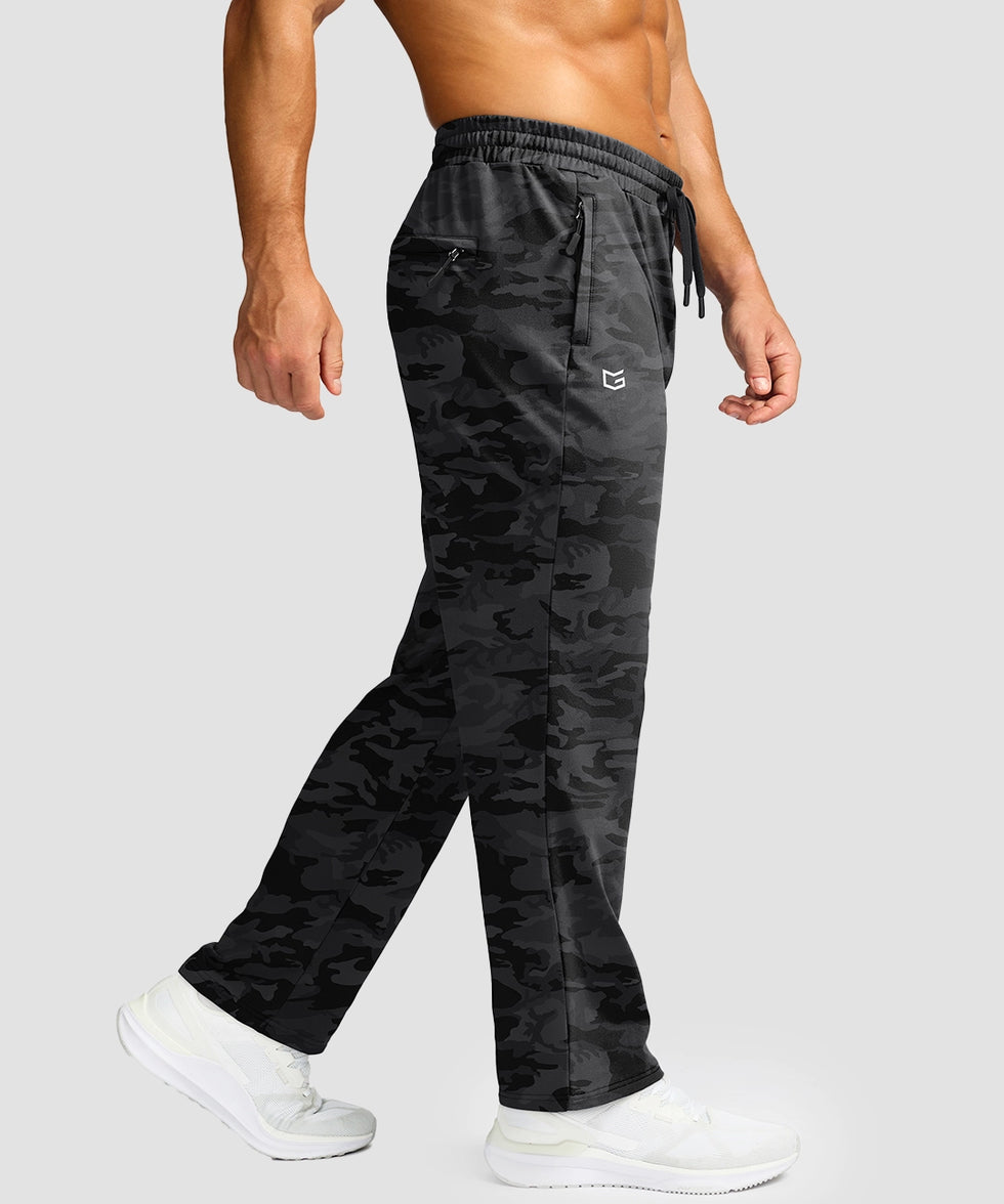 men's mid-rise fleece-lined track pants in gray camo - side view