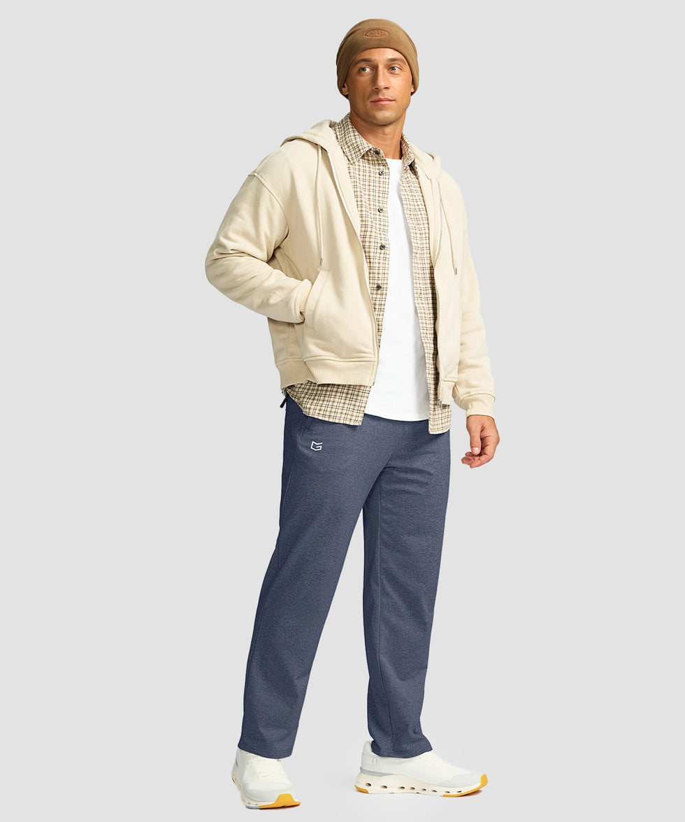 men's mid-rise fleece-lined track pants in heather dusty blue - matching outfits view