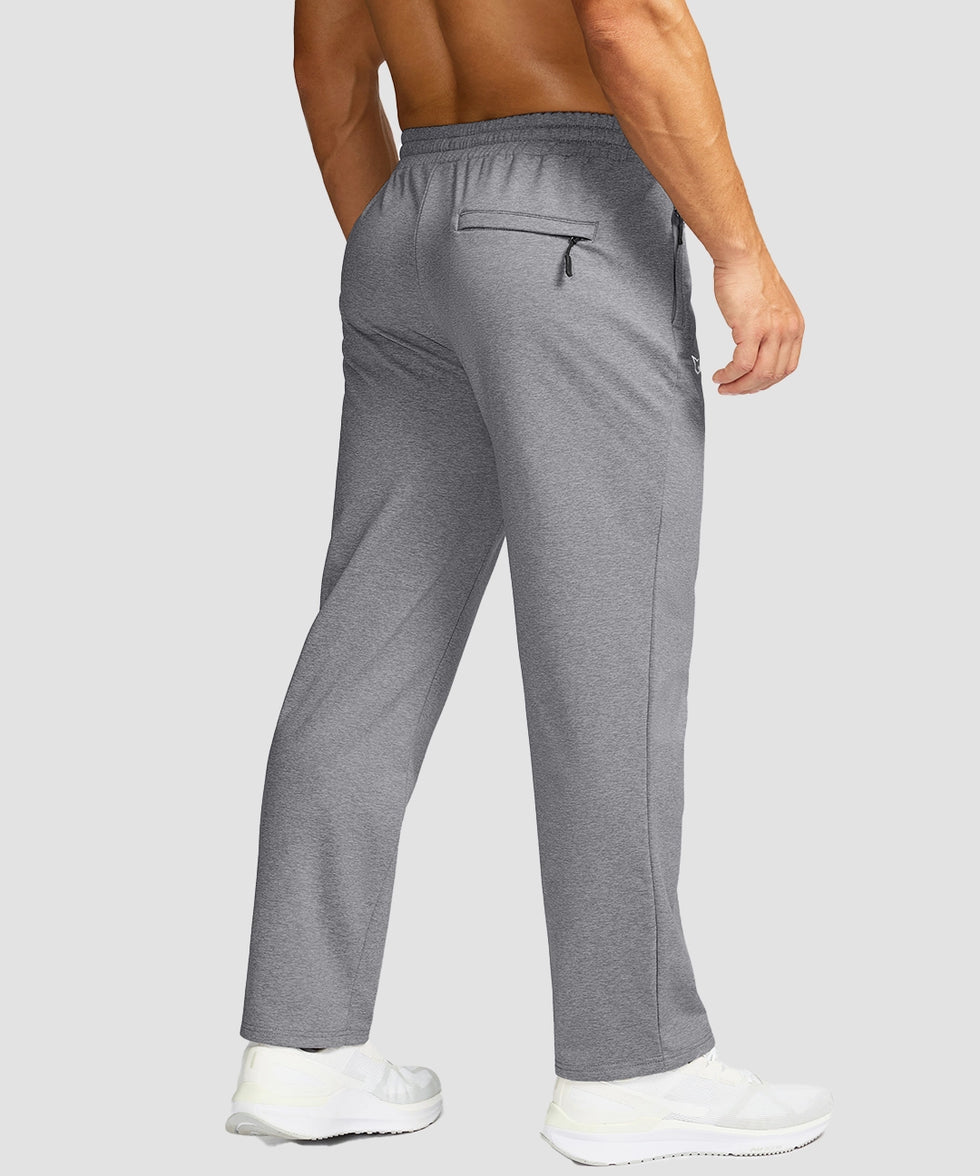 men's mid-rise fleece-lined track pants in heather light grey - back view