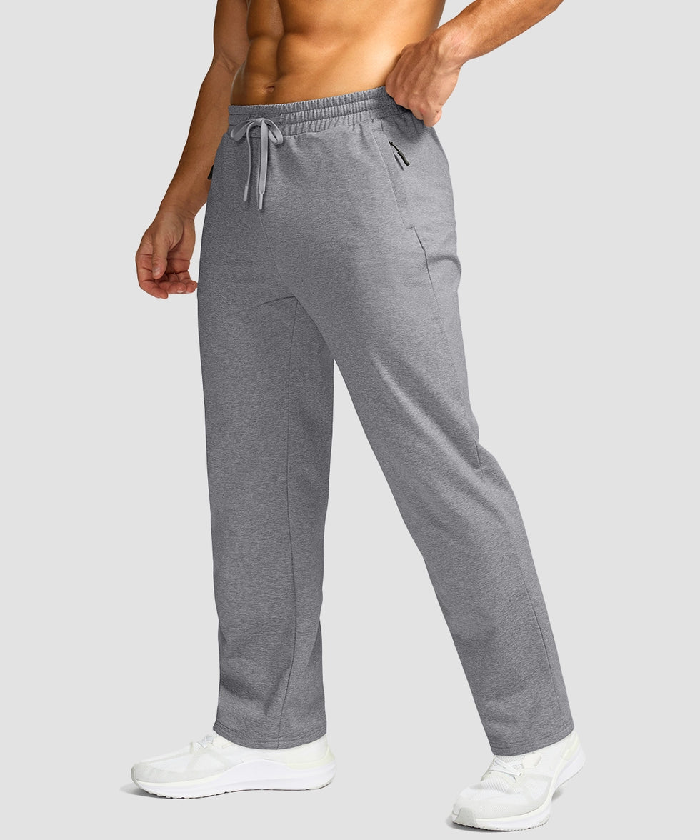 men's mid-rise fleece-lined track pants in heather light grey - side view