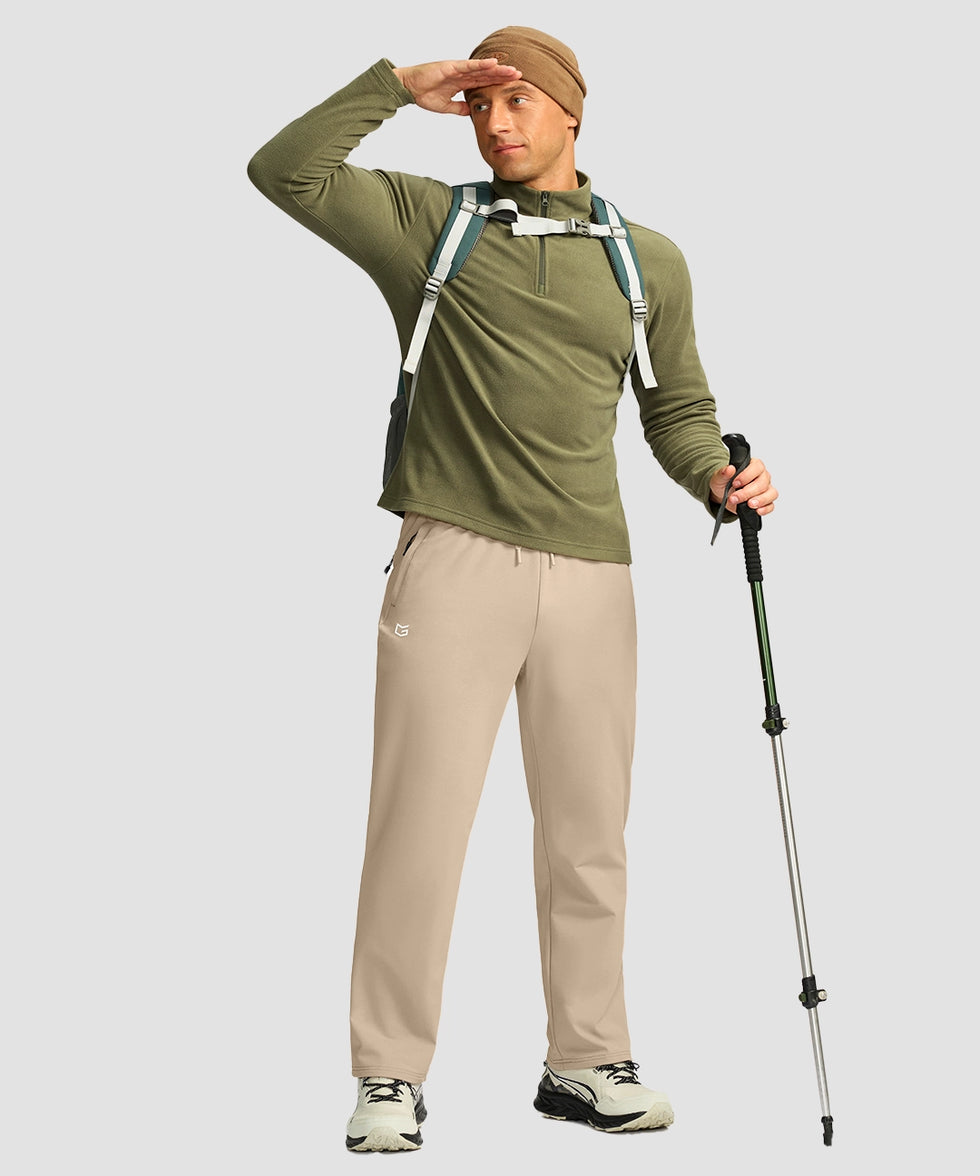 men's mid-rise fleece-lined track pants in light khaki - matching outfits view