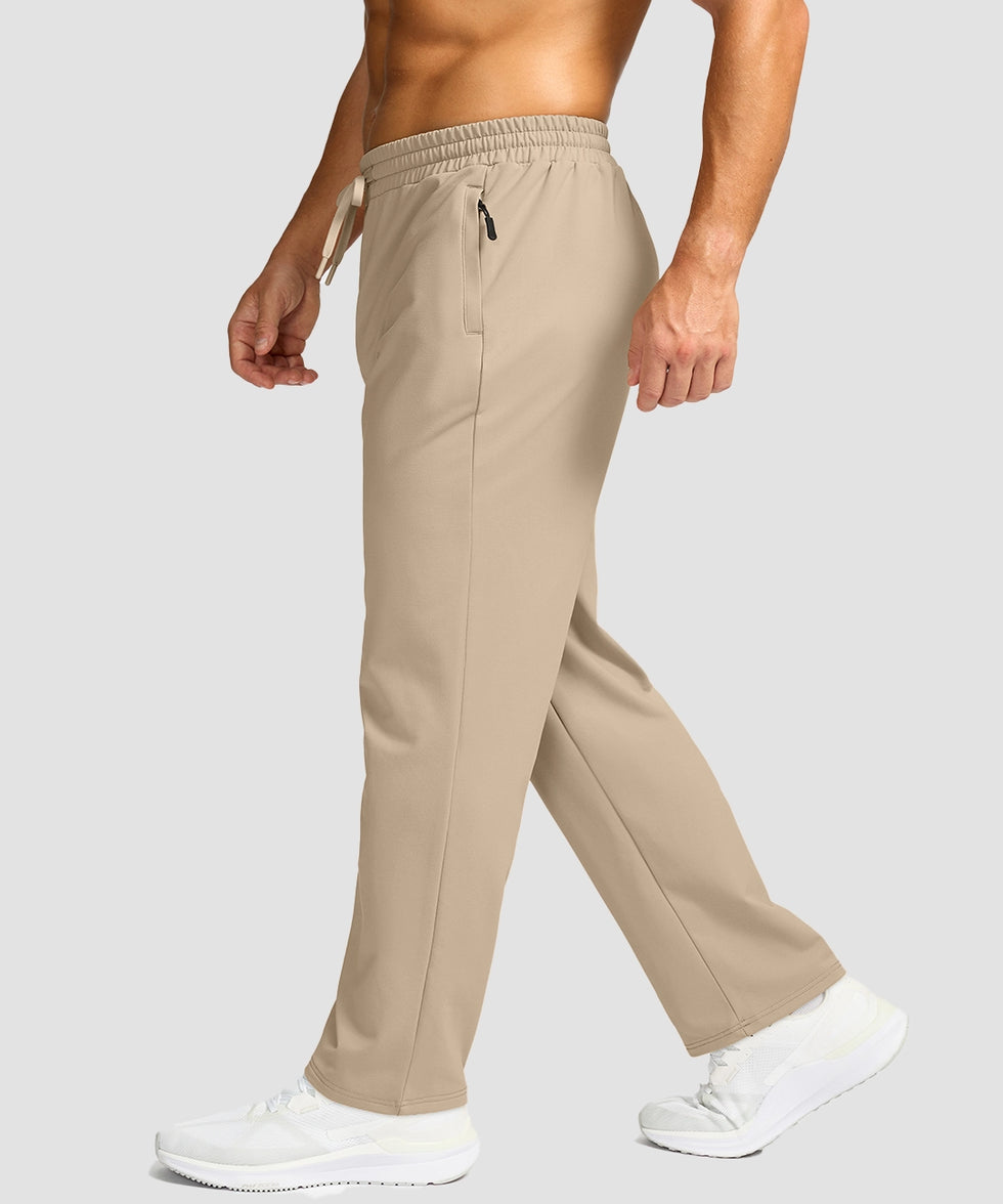 men's mid-rise fleece-lined track pants in light khaki - side view