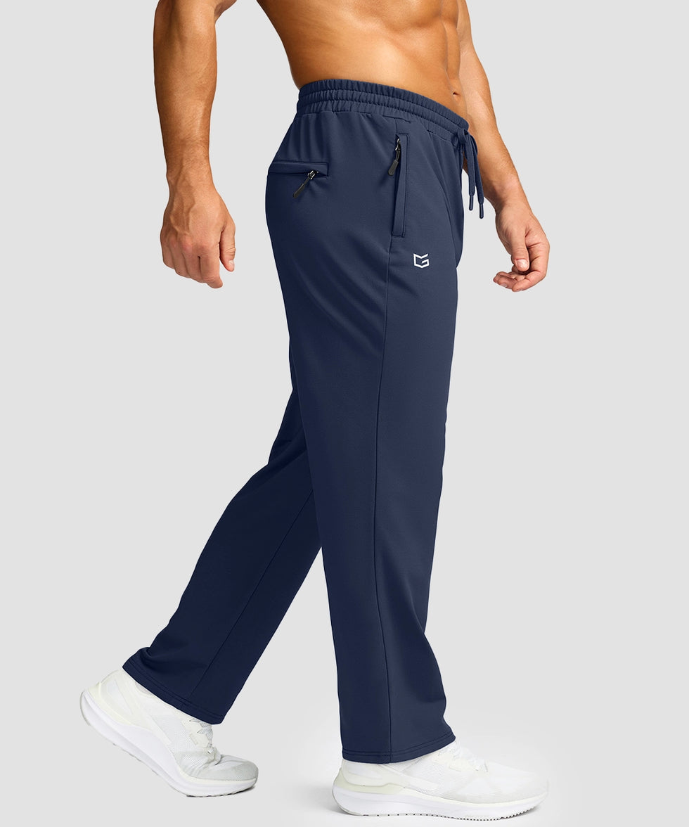 men's mid-rise fleece-lined track pants in navy - side view