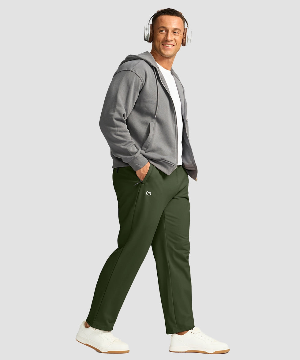 men's mid-rise fleece-lined track pants in olive green - matching outfits view