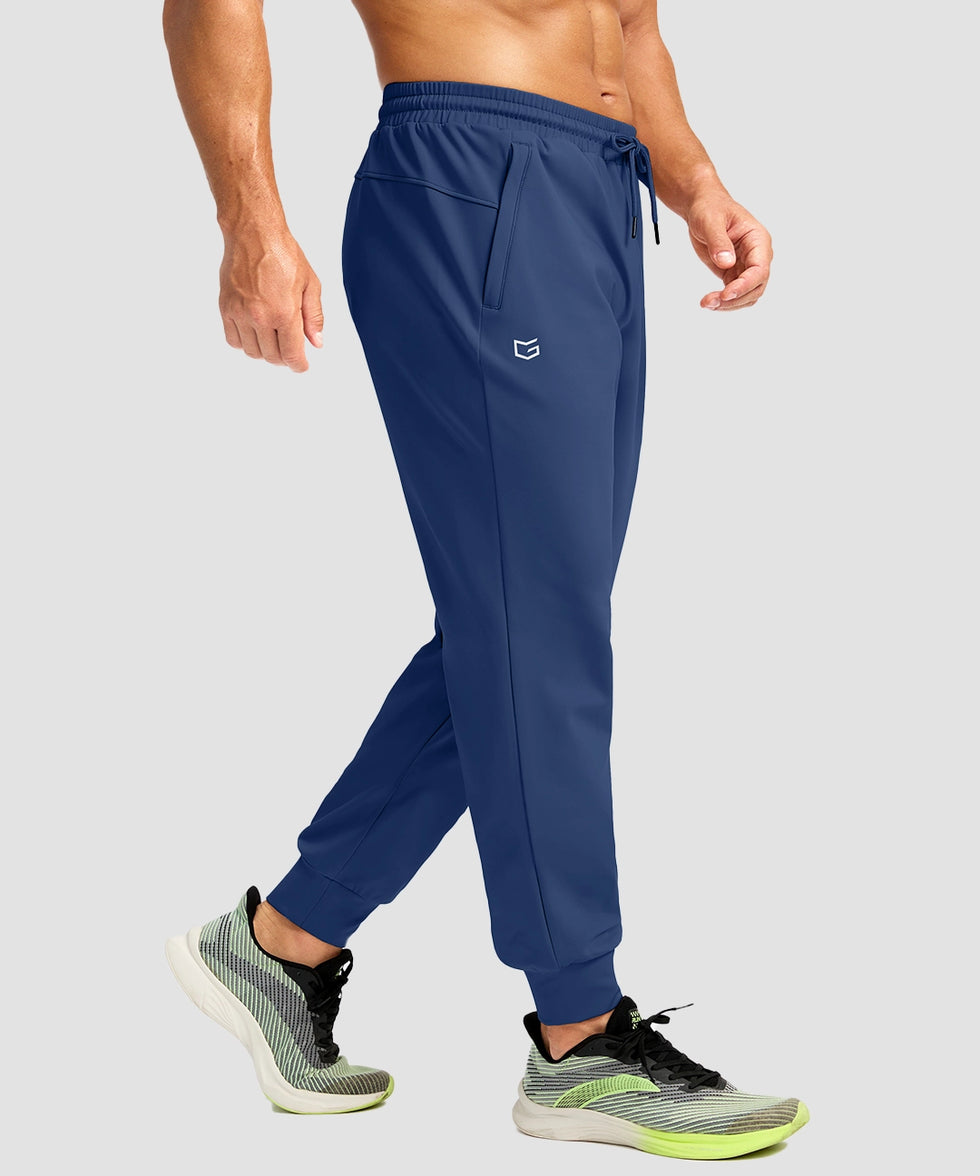 men's mid-rise thermal ankle-length joggers in blue - side view
