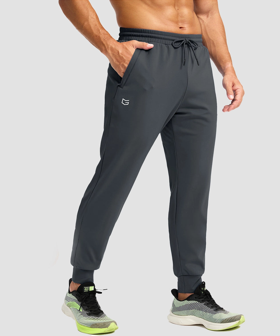 men's mid-rise thermal ankle-length joggers in dark gray - pocket detail view