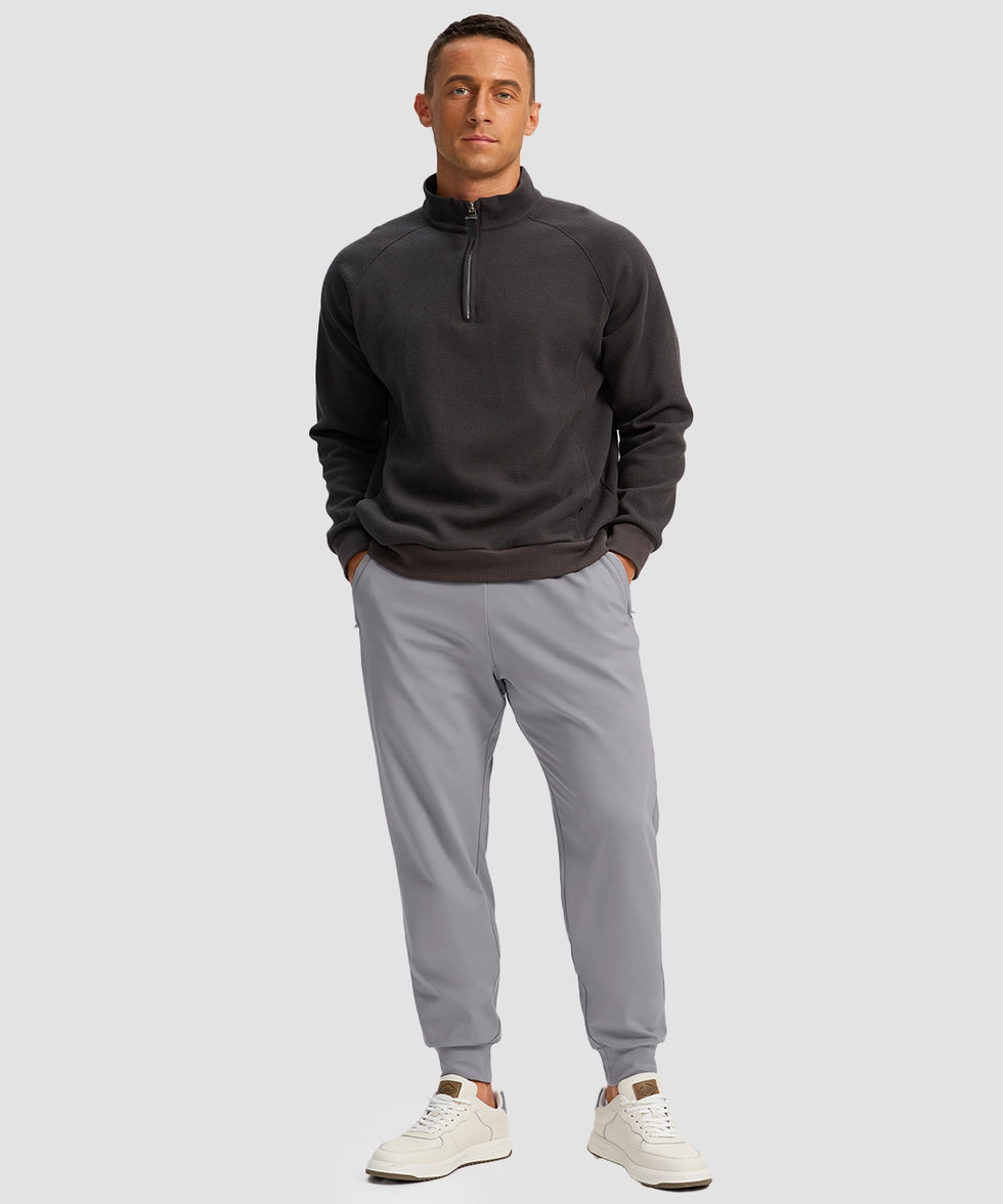 men's mid-rise thermal ankle-length joggers in heather light gray - matching outfits view