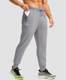 men's mid-rise thermal ankle-length joggers in heather light gray - pocket detail view