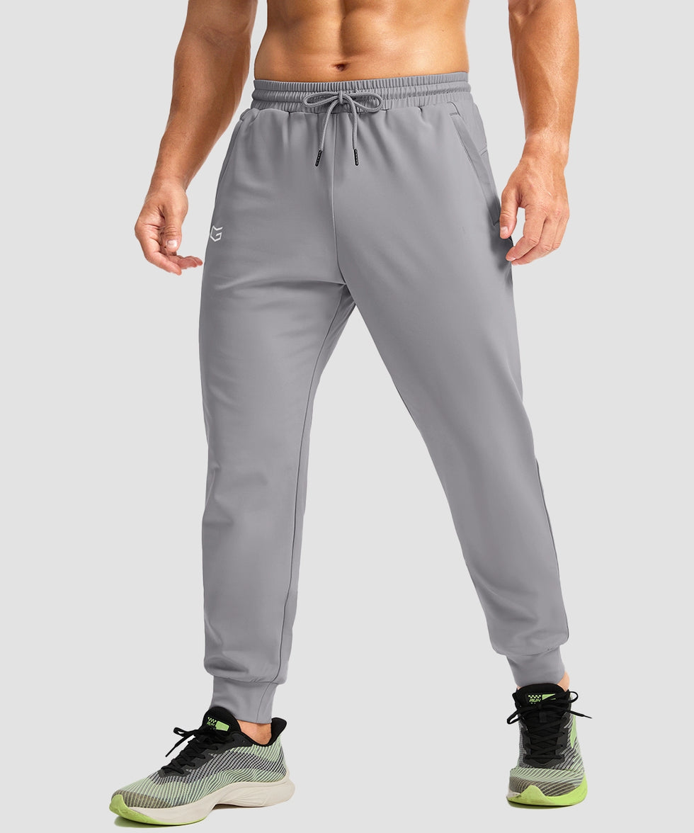 men's mid-rise thermal ankle-length joggers in heather light gray - side view