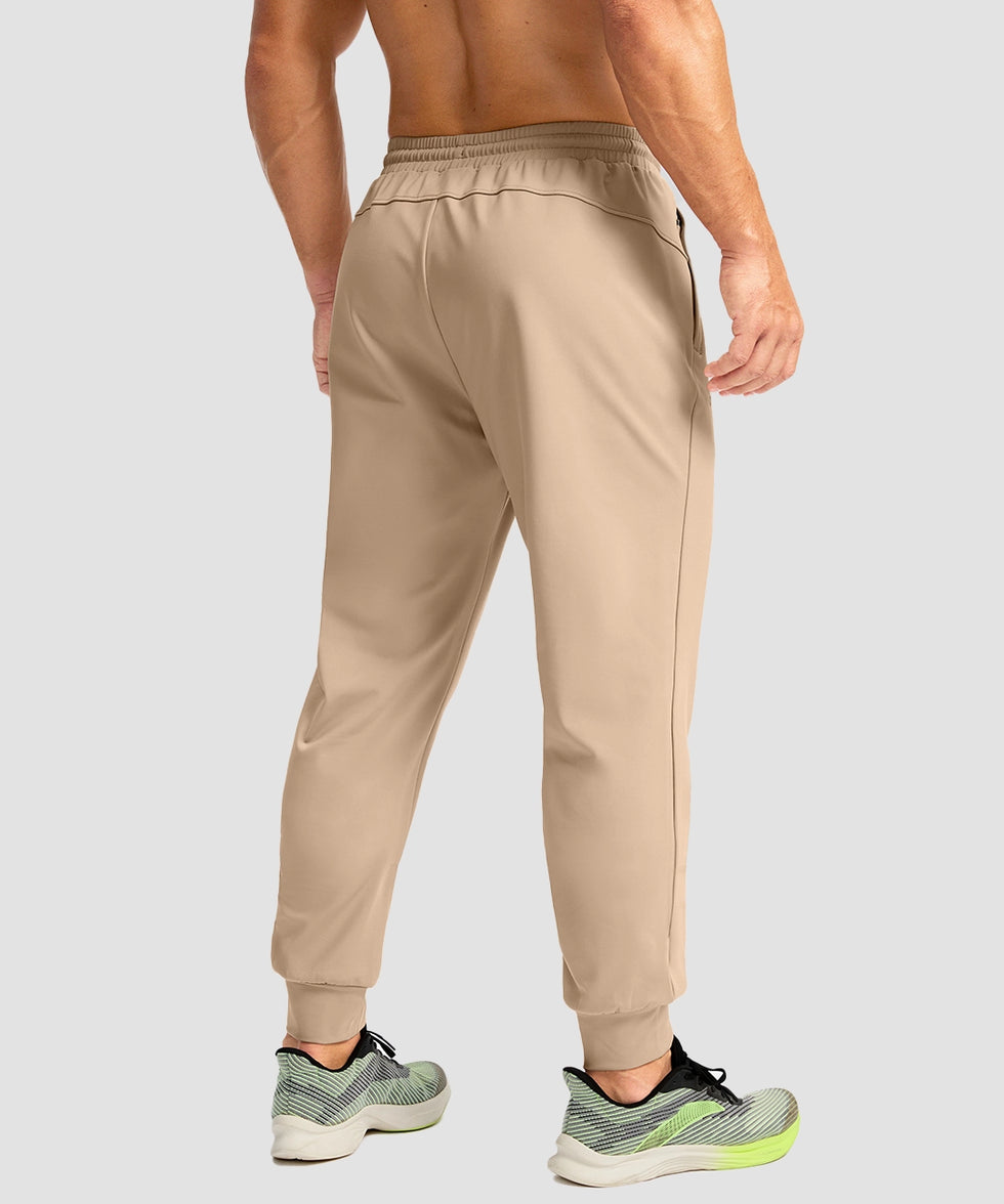 men's mid-rise thermal ankle-length joggers in light khaki - back view