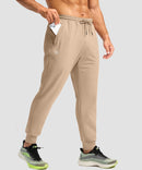 men's mid-rise thermal ankle-length joggers in light khaki - pocket detail view