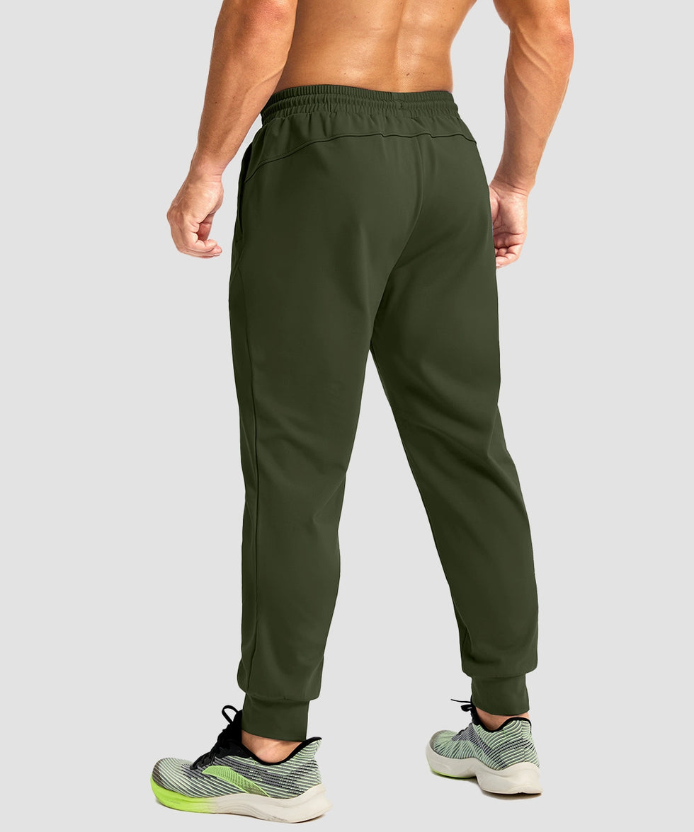 men's mid-rise thermal ankle-length joggers in olive green - back view