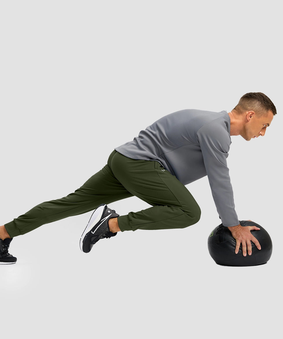 men's mid-rise thermal ankle-length joggers in olive green - matching outfits view